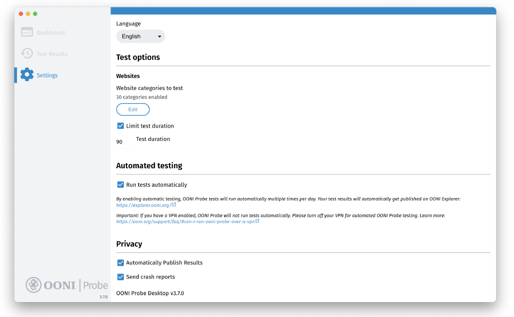 Website category settings Website category settings